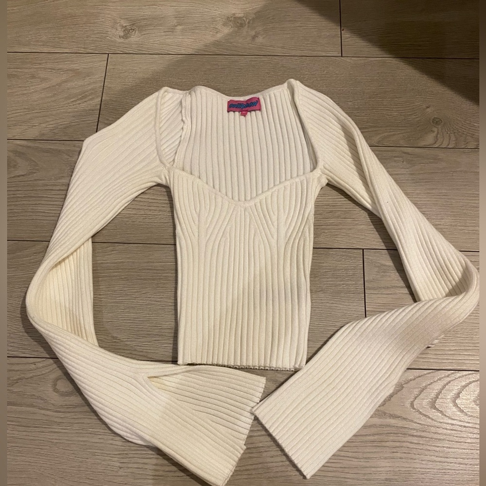 Edikted Cream Ribbed Long Sleeve Top